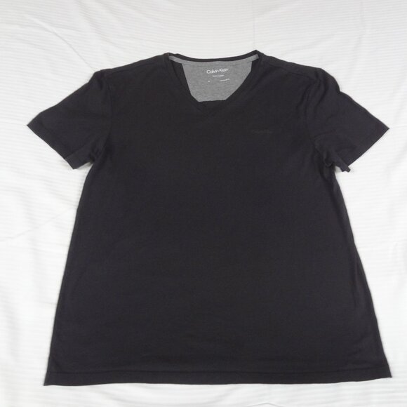 CALVIN KLEIN PIMA COTTON SOLID BLACK V-NECK MEDIUM T-SHIRT L2 - Picture 1 of 5